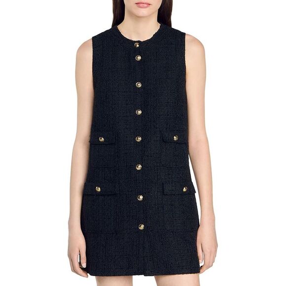 Sandro Womens Black Tweed Mini Sleeveless Mini Dress NWT - Picture 1 of 2